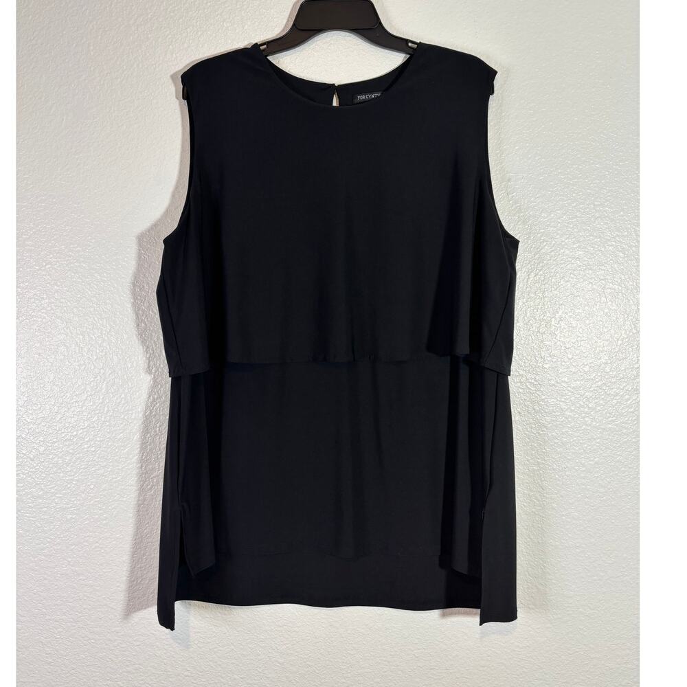 For Cynthia Women's Size XL Black Sleeveless Tiered Layered Stretch Blouse Top